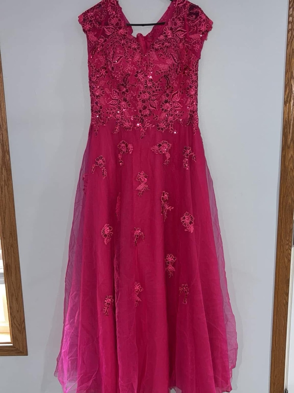 Fuchsia Embroidered Tulle Prom Dress